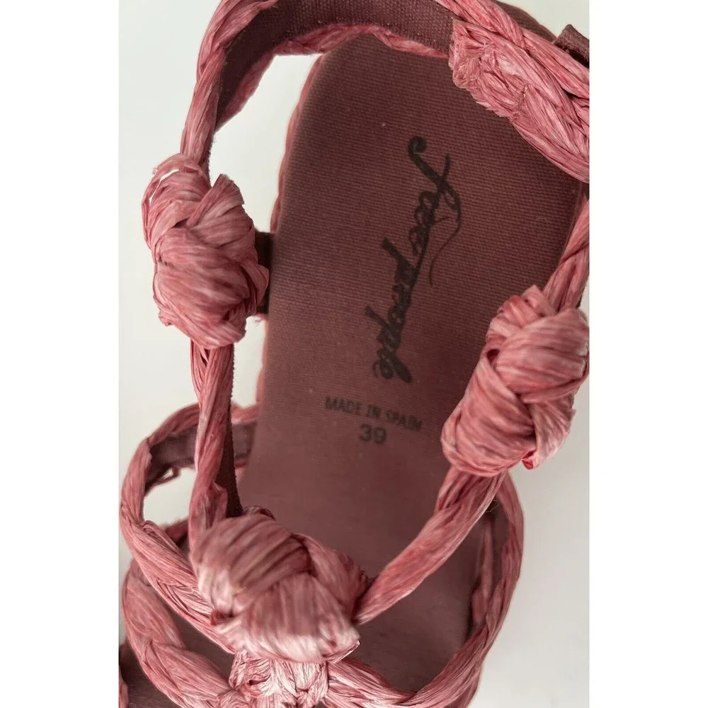 Free People Raffia Rendevous Platform Sandal Pink Braided Weave Buckle 39/9 NEW